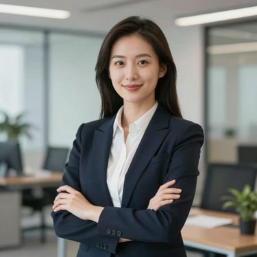 Professional portrait of a female executive in a clean, modern office setting, representing high-end client satisfaction, reflecting the professional brand mood.
