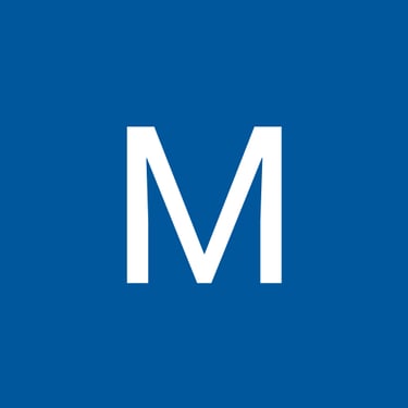 a blue and white letter m with a white letter m