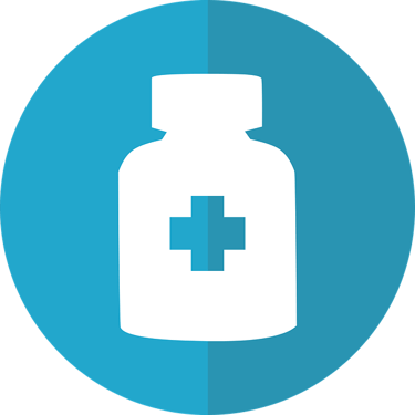 a bottle of pills on a blue background