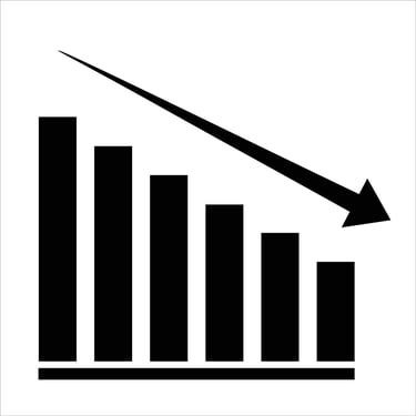 Black bar chart icon showing a downward trend with a declining arrow for business loss.