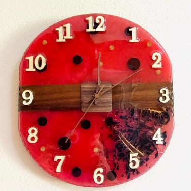 This product is manufactured to order. 13''Modern Epoxy and Wood Wall Clock, Wooden and Epoxy Clock