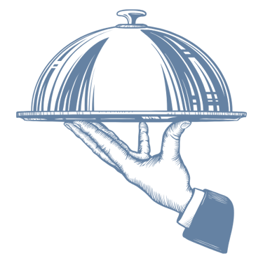 illustration d'une main qui porte un plateau cloché