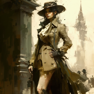 a woman in a trench coat and hat