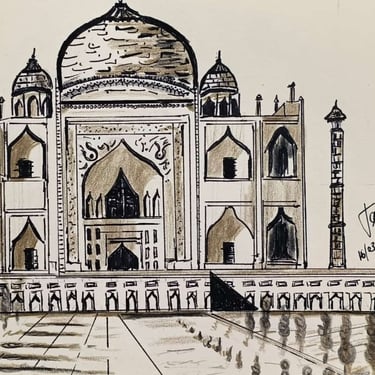 Taj Majal India , técnicas mixtas, tinta, lápices color D'Achè 