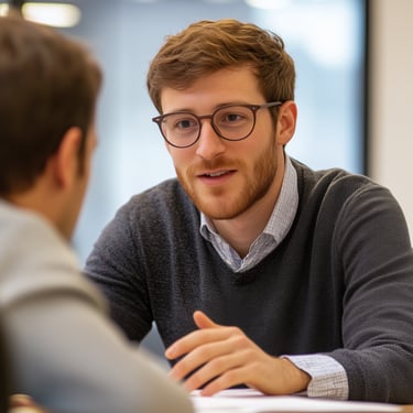 Eine Person, die eine andere Person gegenüber Konsultiert