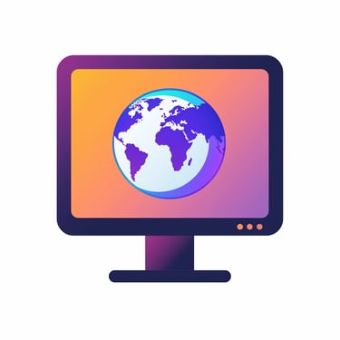 Eine Illustration von einem farbigen Monitor auf dem eine Erdkugel zu sehen ist