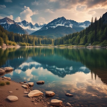 nice lake in front of the mountains