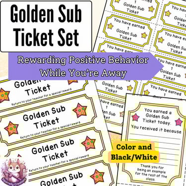 picture of Golden Sub Ticket Set for Substitute Teachers