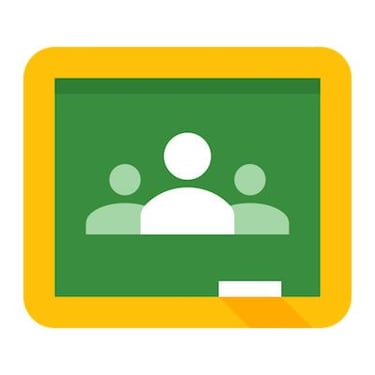 Displays the image of google classroom using a whiteboard and several images suggesting people