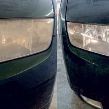 Automobilio žibintų poliravimas: prieš ir po.