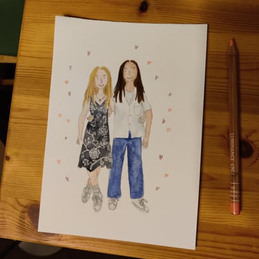 a personalised watercolour painting of a queer couple