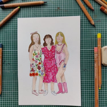 a personalised painting of three womens eras tour outfits for taylor swift concert