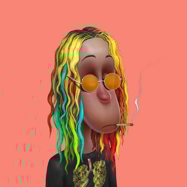 an NFT Toker with colorful hair and glasses