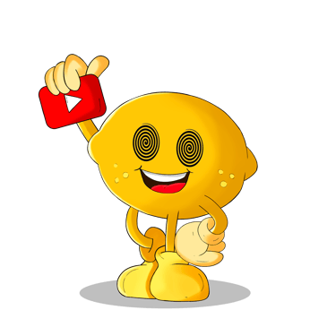 a lemon man with a Youtube play button in hand