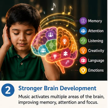 Young child focused during music training that supports memory, attention, and brain development