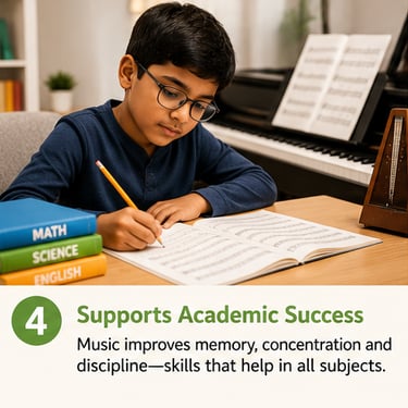 Student practicing music to improve concentration, listening skills, memory, and academic performance