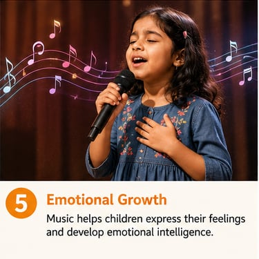 Child expressing emotions through singing and creative musical activities in a supportive environment