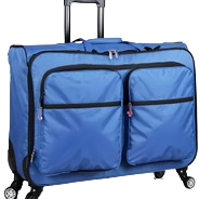 a blue nano trolley bag with two large compartments and wheels