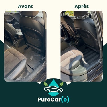 Avant-après nettoyage à domicile par Pure Car(e) : habitacle débarrassé de la poussière et des saletés