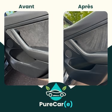 Voiture nettoyée par PureCar(e) : shampouinage complet des sièges et aspiration minutieuse