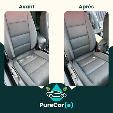 Voiture après intervention de PureCar(e) : habitacle nettoyé, surfaces dépoussiérées et vitres étincelantes