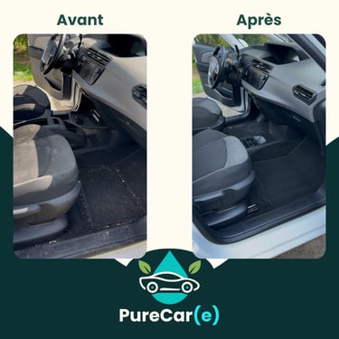 Résultat avant/après nettoyage cuir et tissu par PureCar(e), habitacle retrouvé comme neuf