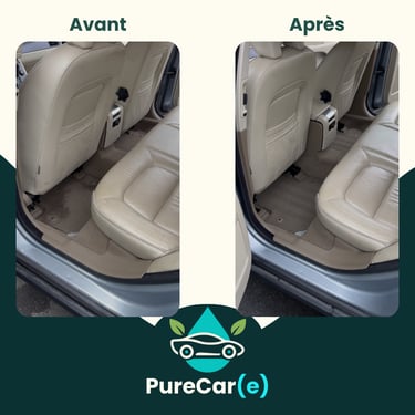 Avant-après du shampouinage des sièges en tissu par PureCar(e), taches tenaces éliminées efficacement