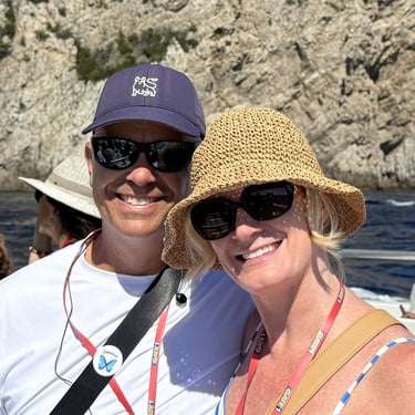 Sun hat shown while on a boat in Italy, helping provide shade and protection from the sun