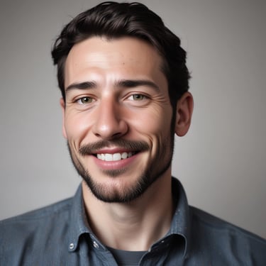 a young man with brown hair and facial hair