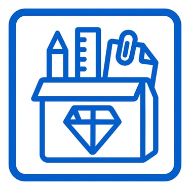 a blue and white box with a diamond inside