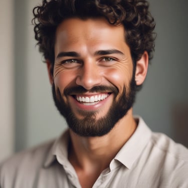 A human brain model is floating against a soft, abstract white background with curved, ribbed structures. The brain is illuminated with a warm, glowing hue, highlighting its intricate surface details.