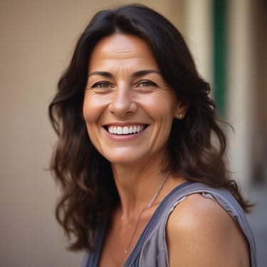A person wearing a maroon suit is leaning back while vacuuming a rug in a neatly arranged room. The room features large windows with black frames, a plant, and various pieces of furniture such as a yellow armchair and a brown sofa. The walls are adorned with framed pictures and artwork.