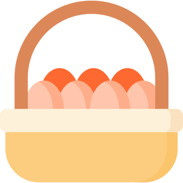 a basket of eggshells in a basket