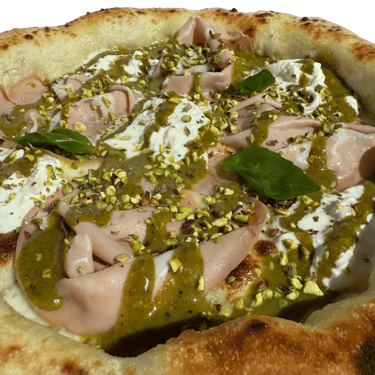 Pizza Mortadelle et pistaches avec stracciatella