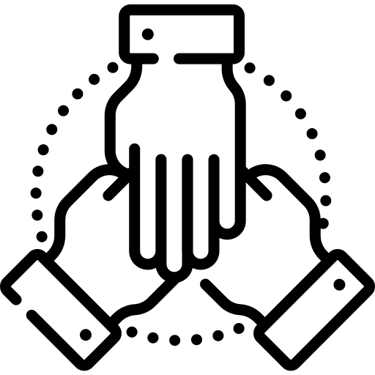 Icono de manos juntas, símil de unión y grupo