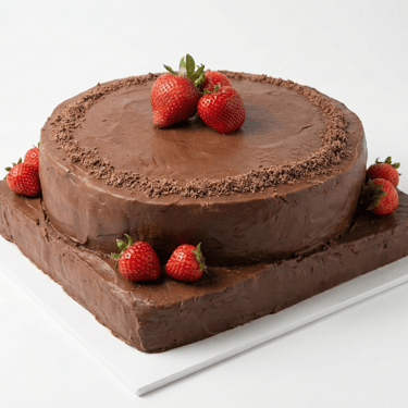 quare chocolate layer cake topped with fresh strawberries and chocolate shavings for local pickup in Wise County