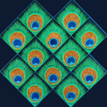 Art by Olga Leshchinskaya. Peacock feather repeating pattern design home decor