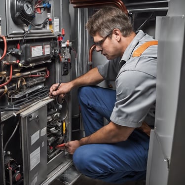 a man in a blue workwear suit and a man in a blue workwear