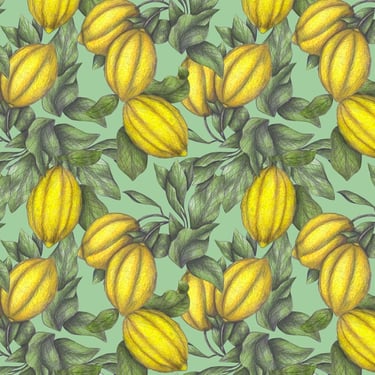Hand-drawn Lemons Pattern with a green background