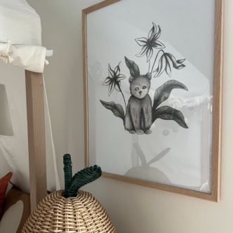 Kids Room with a bear illustration framed art print hanged on the walls 