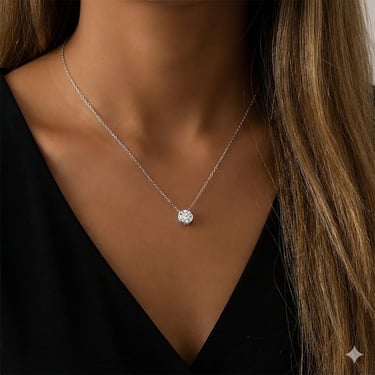 14K White Gold Sterling Silver 1CT Round Bezel Moissanite Necklace 