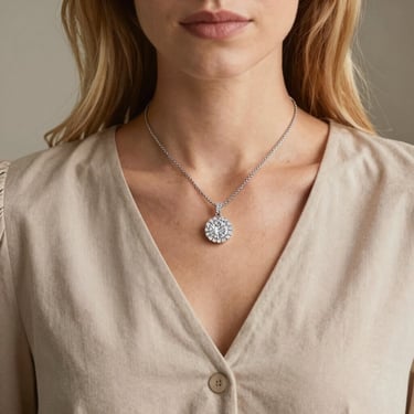 14K White Gold Sterling Silver 1CT Round Bezel Moissanite Necklace 