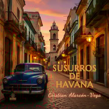 Cuban street with classic car and pastel buildings