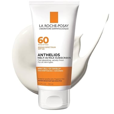 La Roche-Posay Anthelios SPF 60 in a white tube, moisturizing sunscreen with broad-spectrum protecti