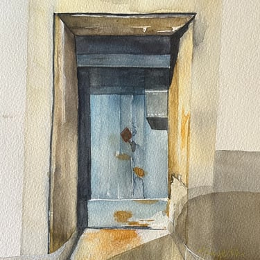  Small-format interior doorway in watercolour, 20 × 20 cm, Portes series by Weronika Kacperski
