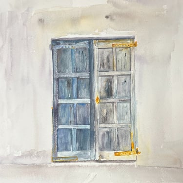 Mineral-textured doorway painted in watercolour, 30 × 30 cm, from the Portes series by Weronika Kacperski