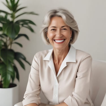 Portrait of a thoughtful person in a cozy therapy room.