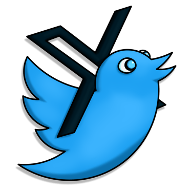 a blue bird with a cross on it's wings, X logo riding the Twitter logo