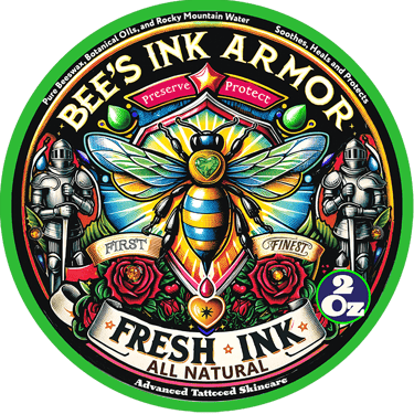 Bee's Ink Armor Fresh Ink, an all natural post-tattoo care & recovery balm with beeswax & Essential