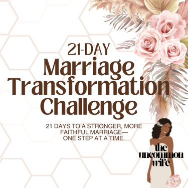 21-Day Marriage Transformation Challenge with natural flowers and bride holding flowers